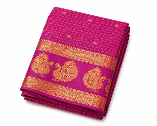Premium Soft Silk Saree – Magenta with Gold Zari Peacock Border