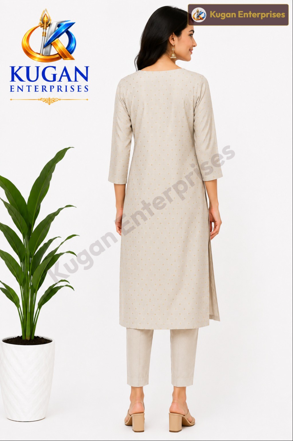 Women's Cream Embroidered Straight Kurta with Pant Set