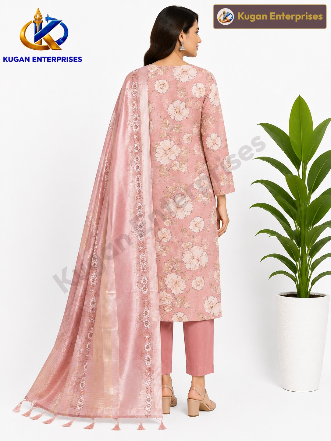 Dusty Pink Floral Embroidered Kurta Pant & Dupatta Set