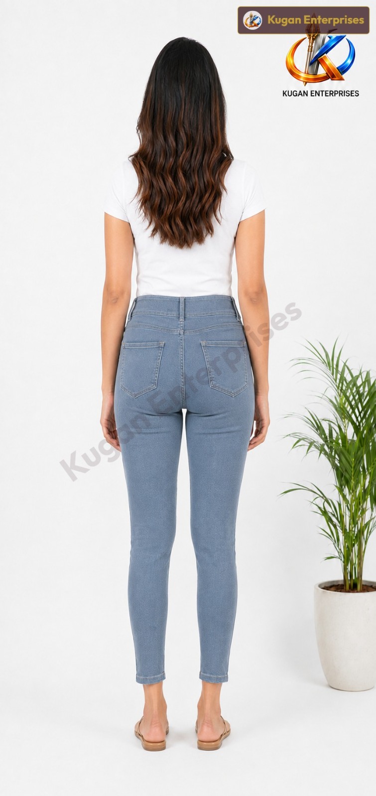 Women’s Bluish-Grey High-Rise Three-Button Skinny Ankle Jeans