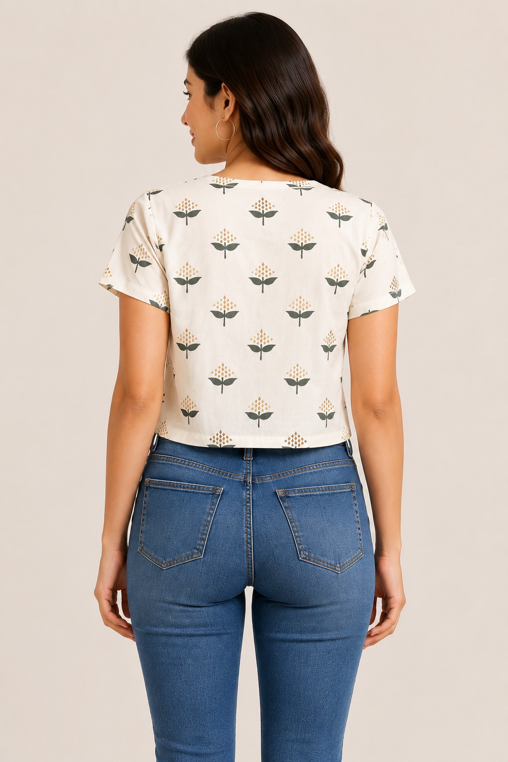 Floral Print V-Neck Crop Top for Women