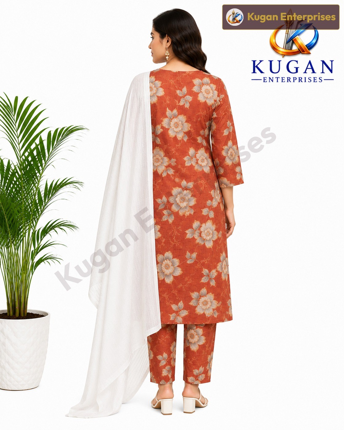 Rust Blossom Embroidered Kurta Pant Dupatta Set