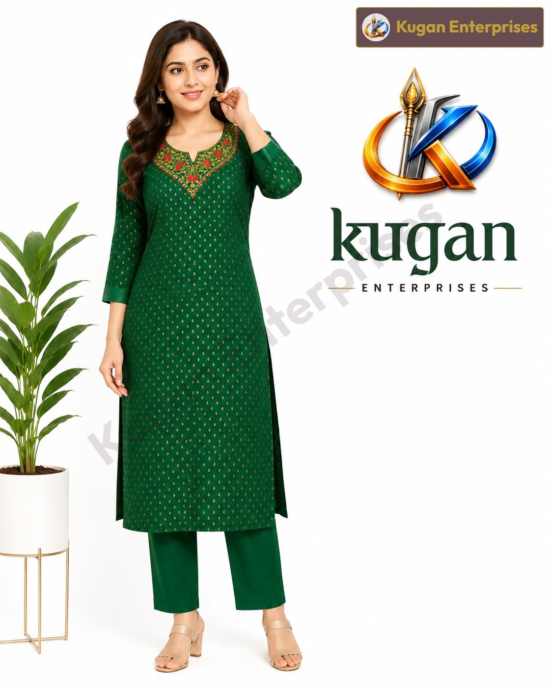 Emerald Green Embroidered Straight Kurta Pant Set