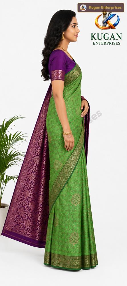Green & Purple Zari Woven Saree
