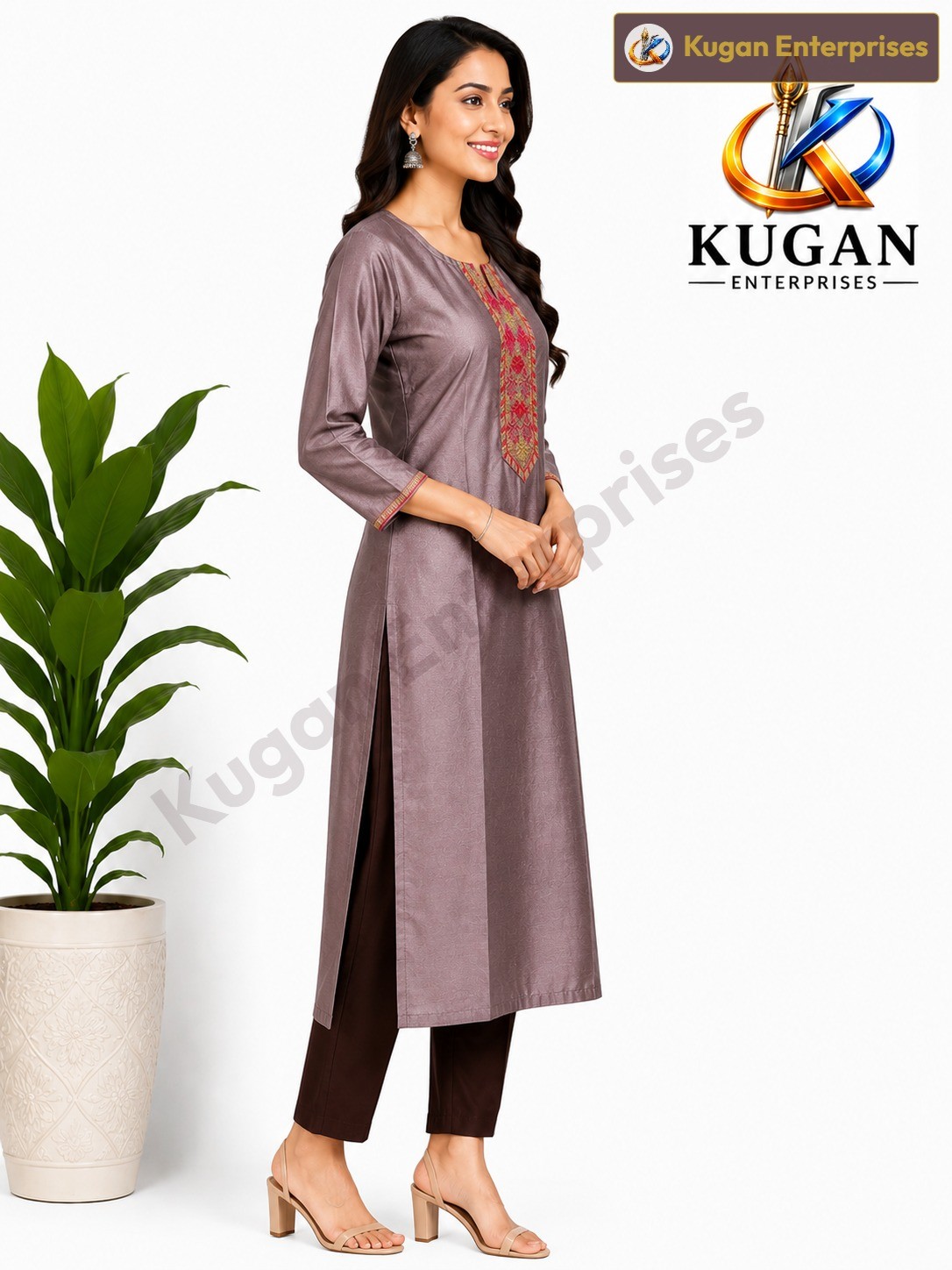 Mauve Elegance Embroidered Silk Cotton Kurta