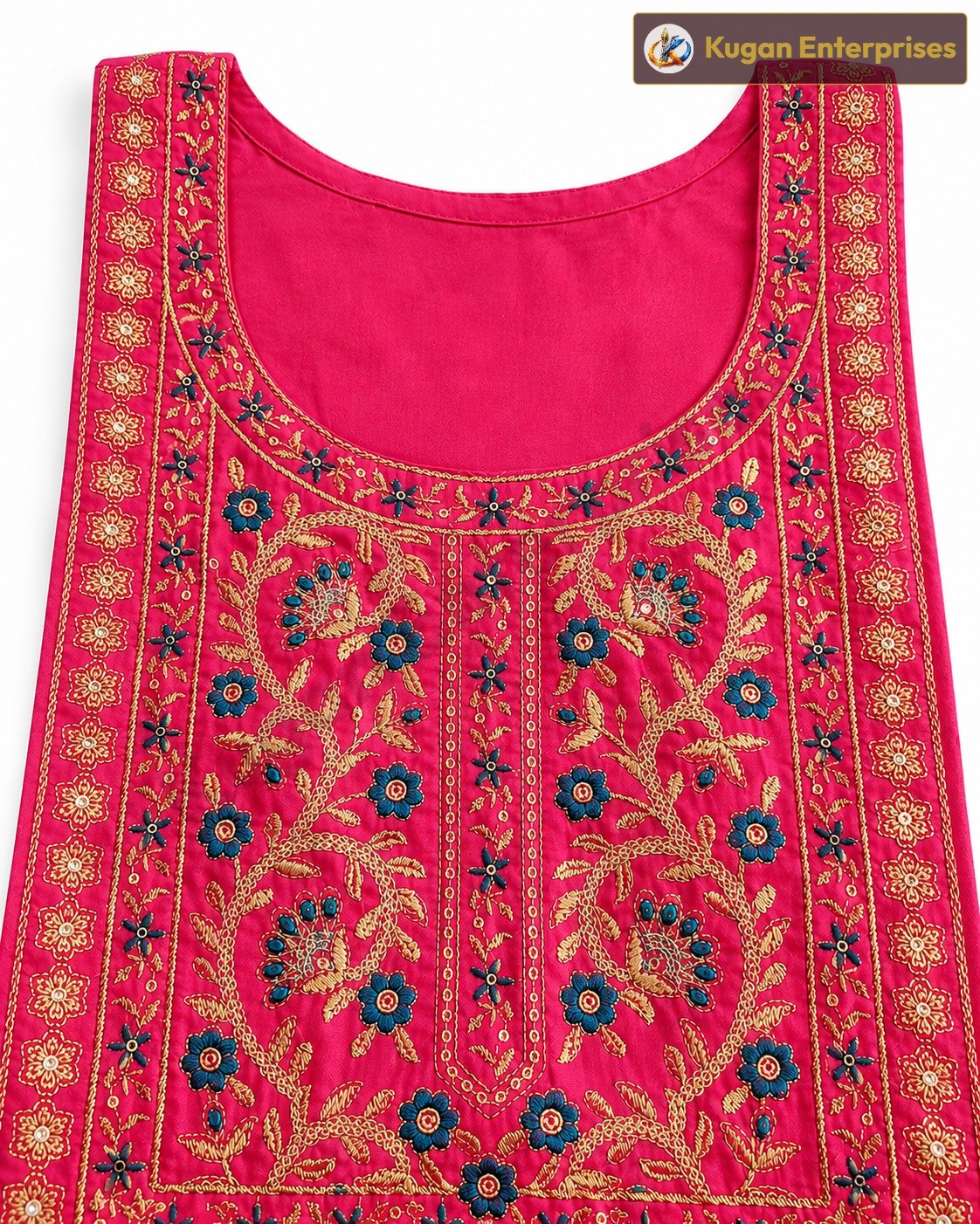 Premium Fuchsia Floral Embroidered Kurta with Matching Pant Set