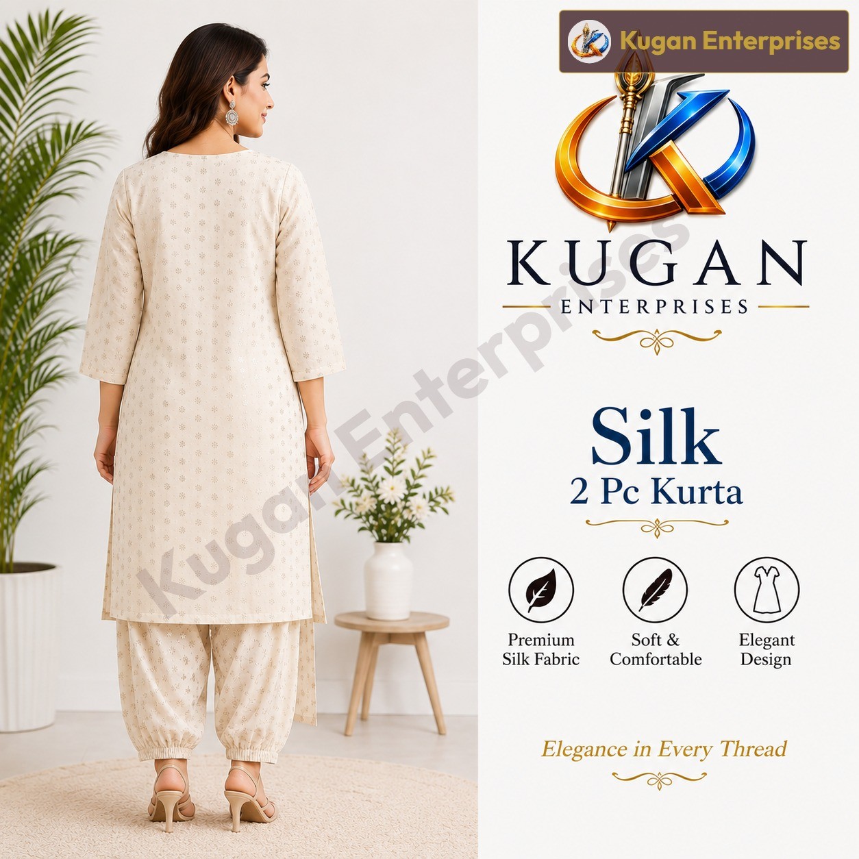 Premium Ivory Floral Embroidered Kurta with Matching Pant Set