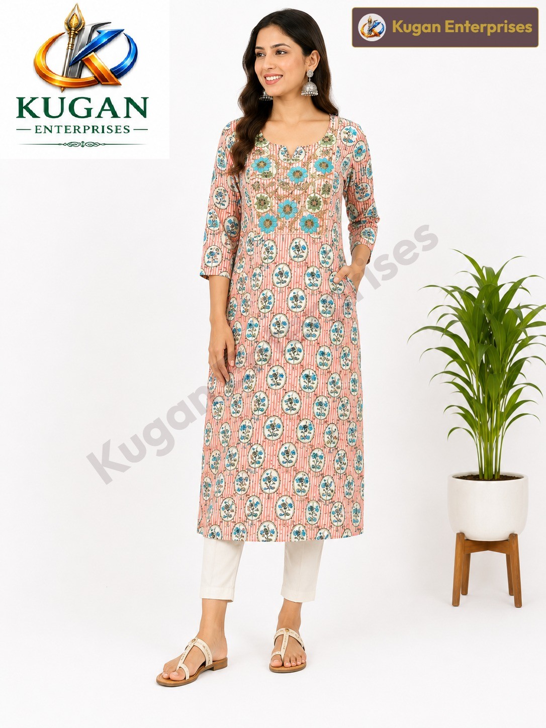 Coral Bloom Embroidered Printed Kurta
