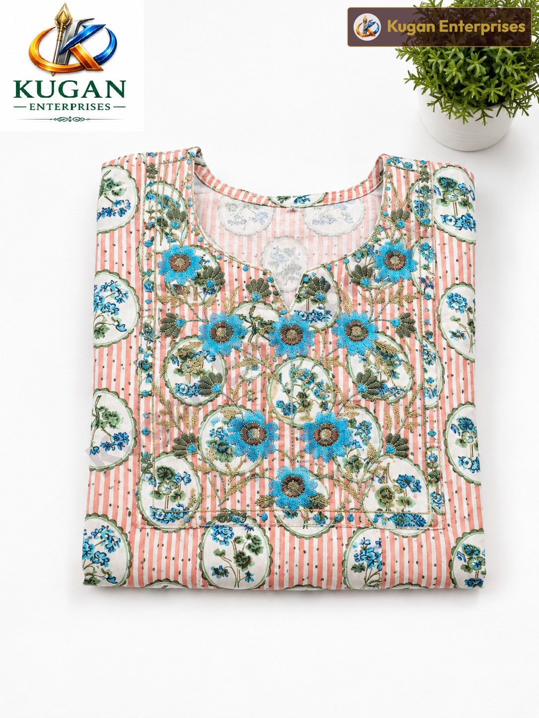 Coral Bloom Embroidered Printed Kurta