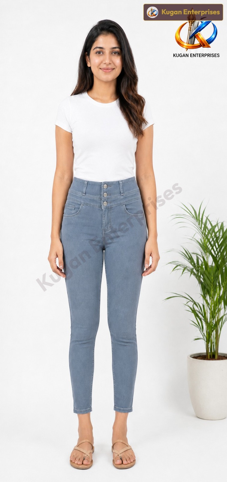 Women’s Bluish-Grey High-Rise Three-Button Skinny Ankle Jeans
