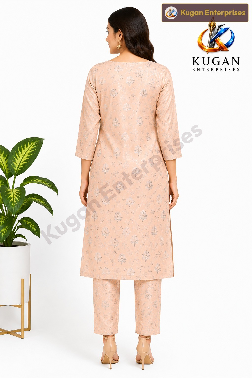 Peach Floral Embroidered Straight Kurta with Matching Pant