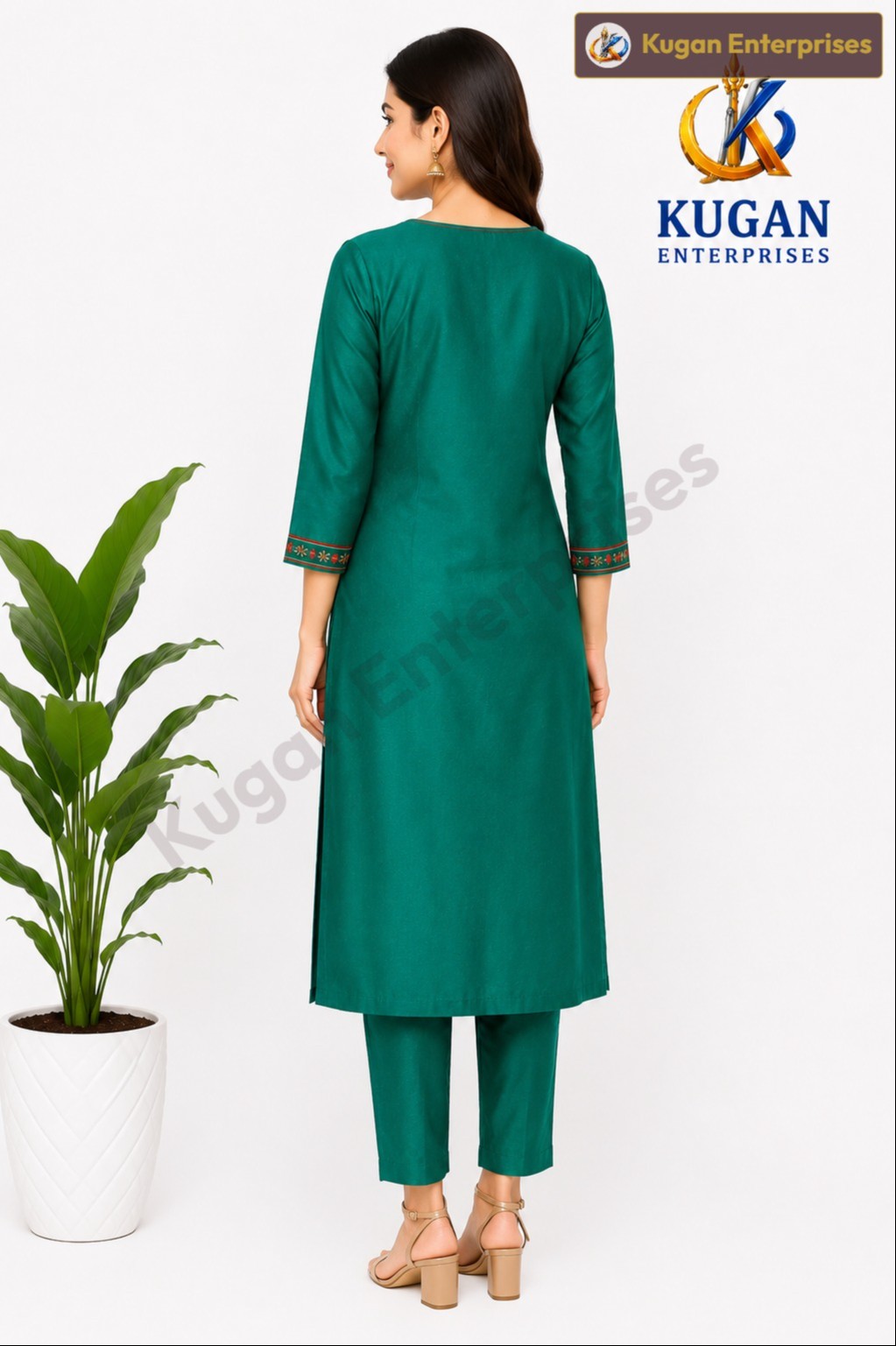 Emerald Bloom Embroidered Kurta with Straight Pant Set