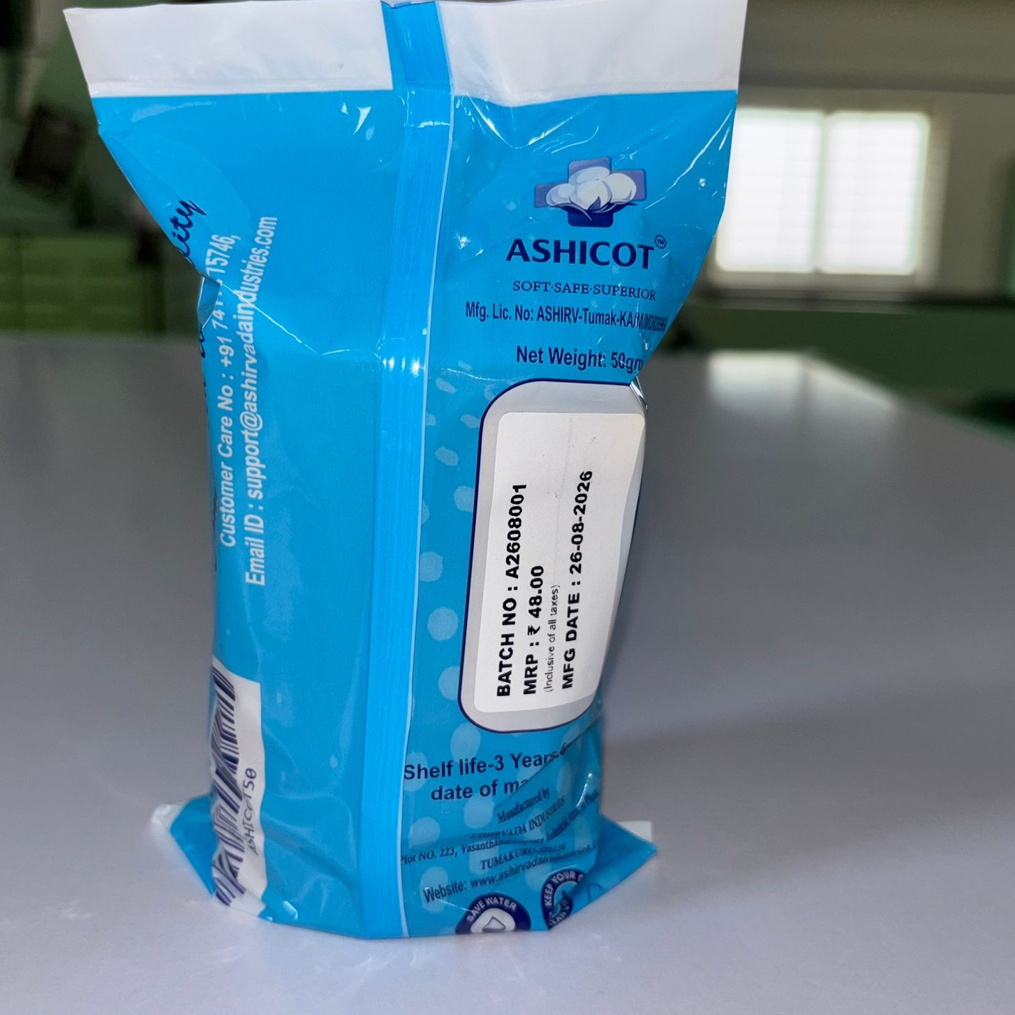 ASHICOT Absorbent Cotton Roll 50gm for Medical Use – 100% Pure, Soft & Non-Sterile for First Aid, Wound Dressing, Baby Cleaning, Clinics