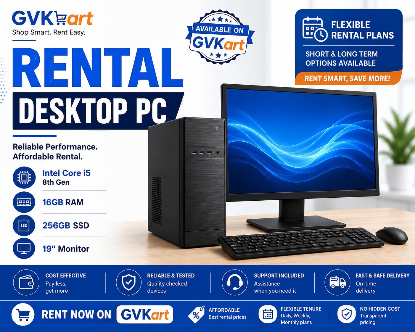 Rental Desktop PC – Intel Core i5 8th Gen |16GB RAM | 256 GB SSD | 19" Monitor