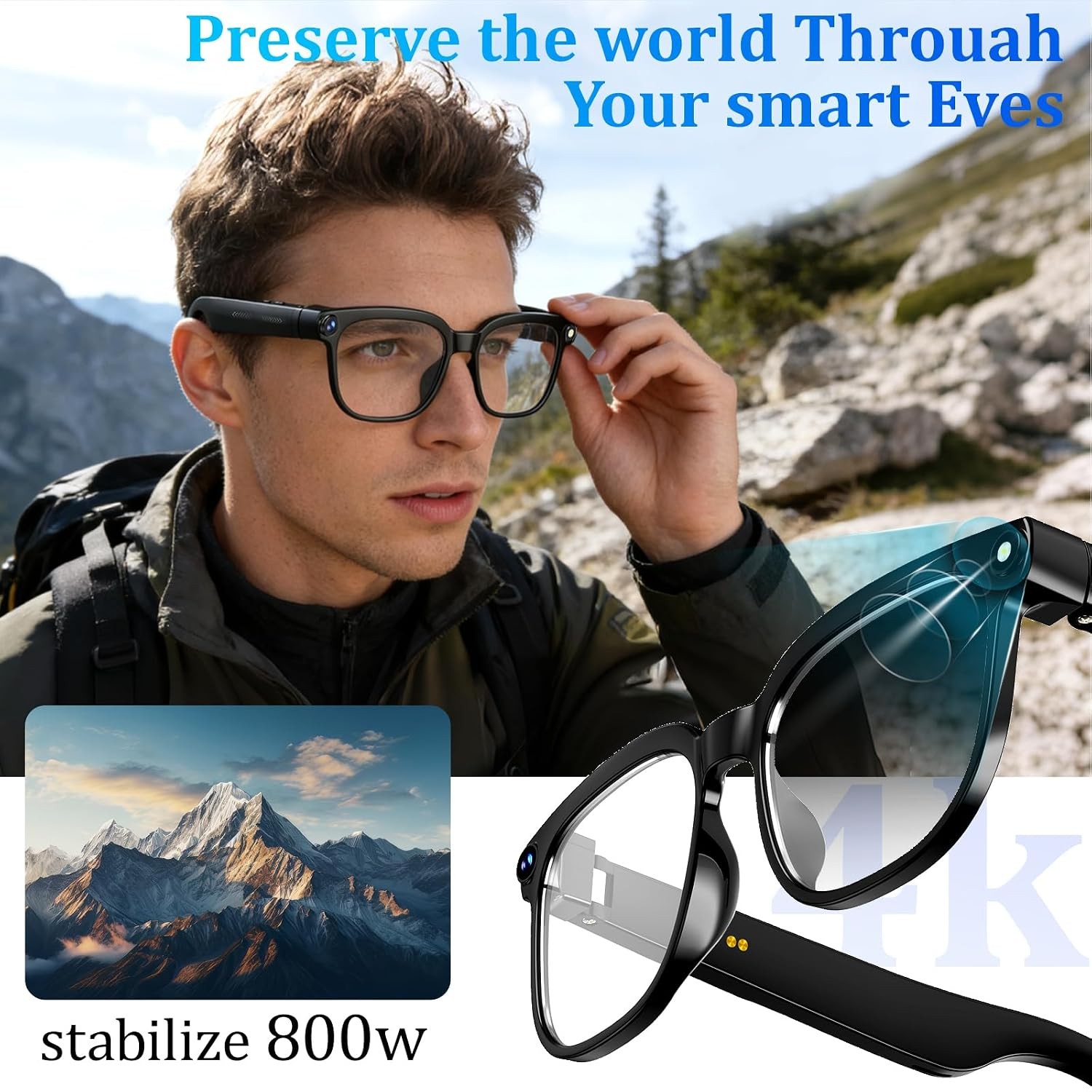 AI Smart Glasses with Camera and Bluetooth, 1080P HD Recording Glasses, Smart Translation Glasses, Real-time Translation, Suitable for Travel, Sports, and vlogging.