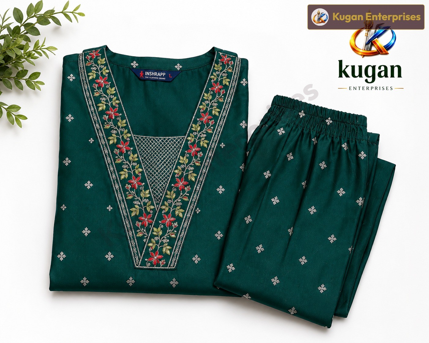 Emerald Green Embroidered Kurta & Straight Pant Set