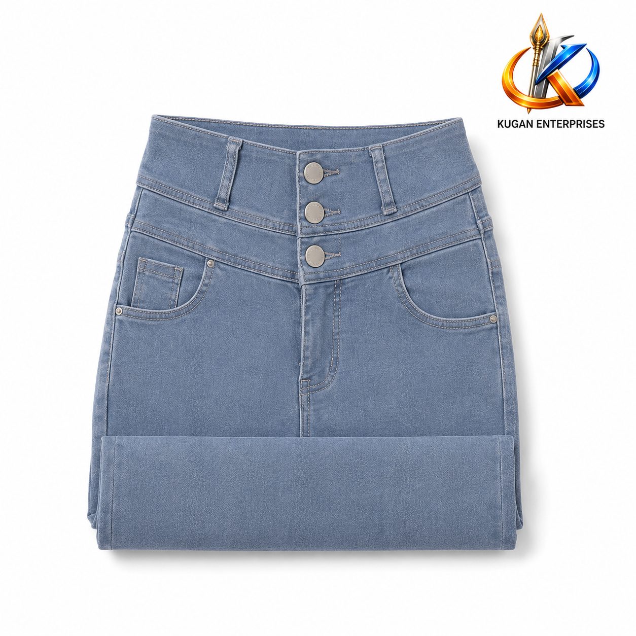 Women’s Bluish-Grey High-Rise Three-Button Skinny Ankle Jeans