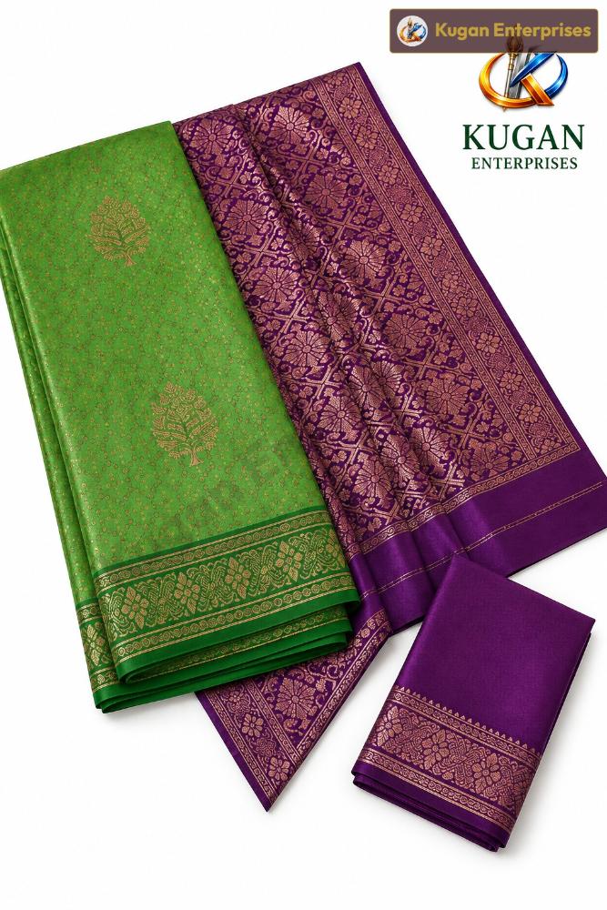 Green & Purple Zari Woven Saree