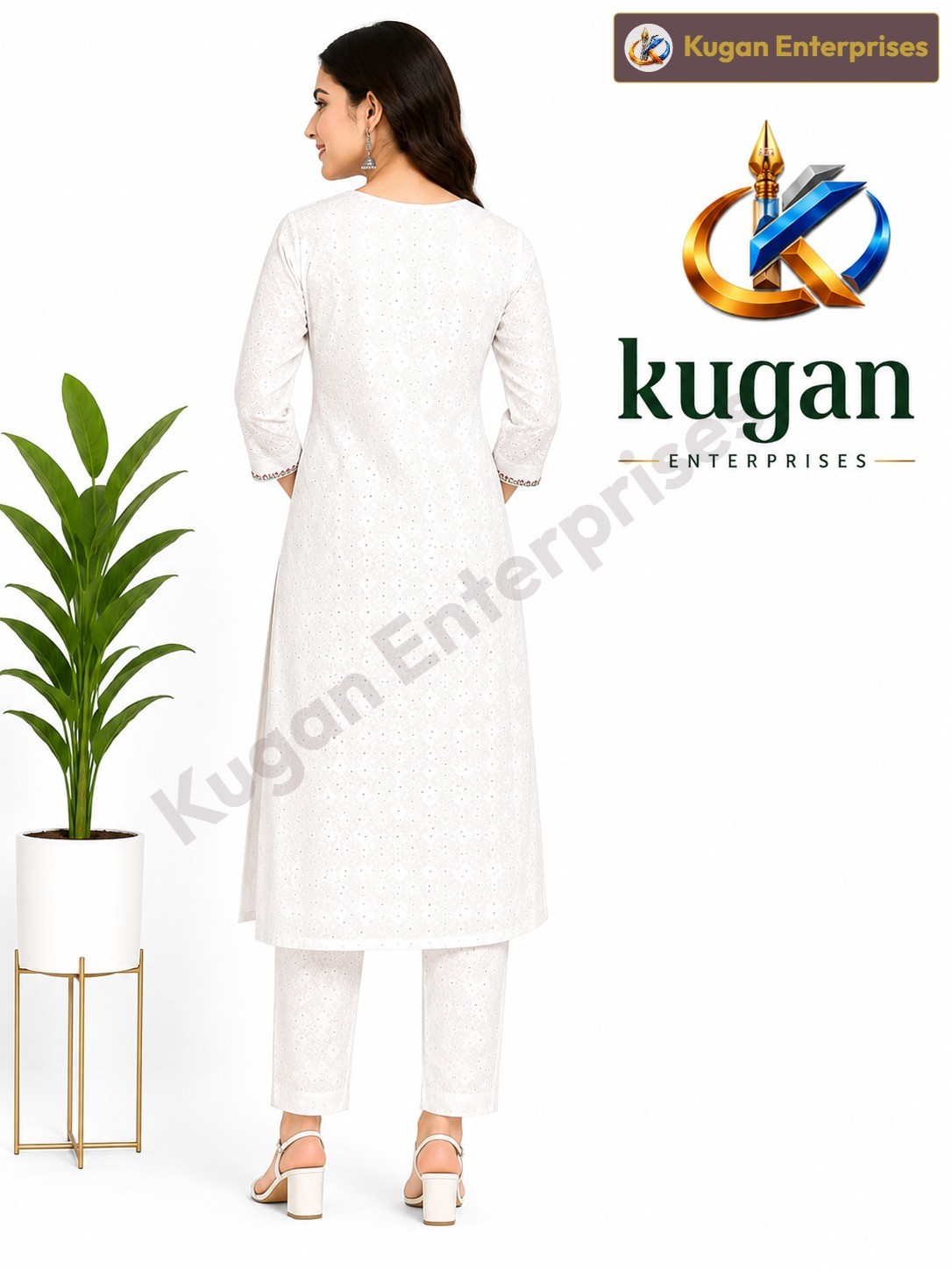 Women's White Embroidered Kurta & Straight Pant Set
