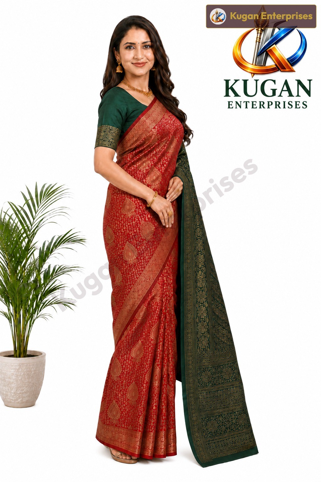 Red & Green Antique Zari Woven Saree