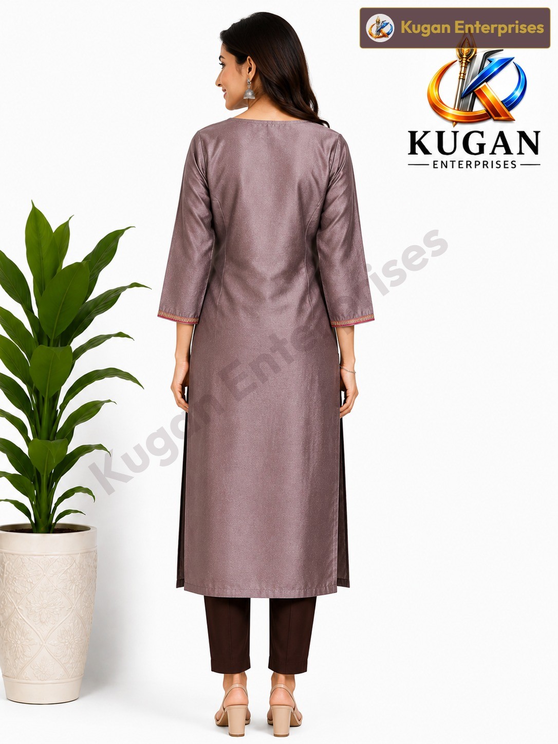 Mauve Elegance Embroidered Silk Cotton Kurta